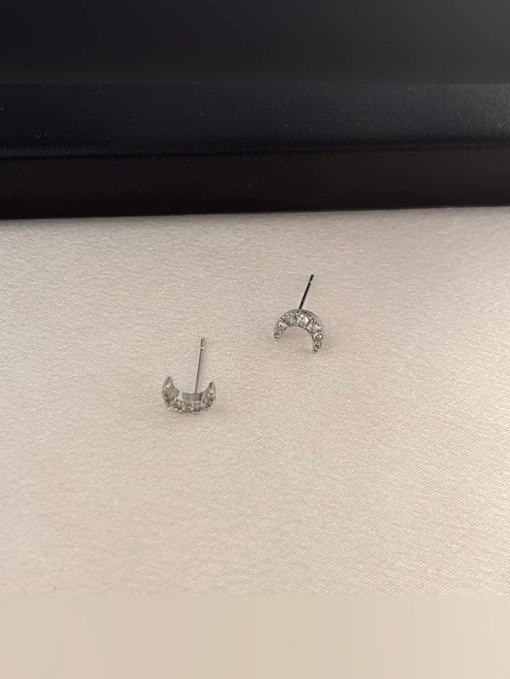8mm Small CZ Moon Stud Earrings for Men Women Hip Hop Punk Streetwear Unisex